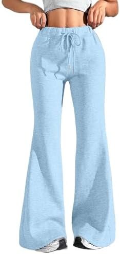 31fo9c0eUTL._AC_.jpg Baggy Flare Sweatpants Women Cotton Drawstring High Waisted Yoga Pants with Pockets Y2k Casual Flowy Wide Leg Pants