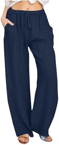 31hea4sFl1L._AC_.jpg Linen Pants Women Casual Linen High Waist Pant Loose Fit Summer Pants Trousers Cotton Linen Palazzo Pants with Pockets