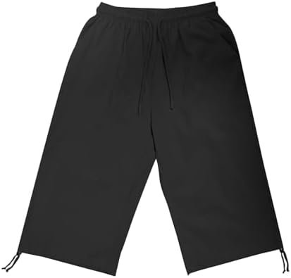 Linen Shorts for Women Summer Knee Length Elastic Waist Capri Pants Casual Gym Drawstring Bermuda Shorts with Pockets