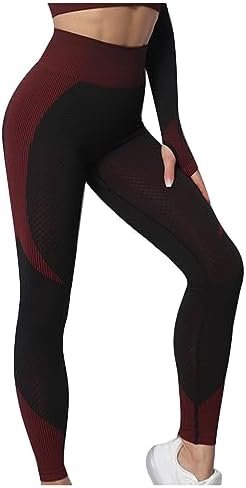 31iLyLC9VSL._AC_.jpg Women's High Waist Yoga Pants Color Block Tummy Control Seamless Scrunch Leggings Workout Running Butt Lift Tights