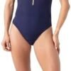 Nautica Women's One Piece Swimsuit – Zip Front Surf, Tummy Control Bathing Suit, Quick-Dry Fabric