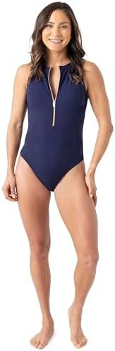 Nautica Women's One Piece Swimsuit – Zip Front Surf, Tummy Control Bathing Suit, Quick-Dry Fabric
