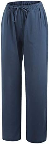 Linen Pants Women 2025 Summer Beach Lounge Palazzo Trousers Loose Elastic Plus Size Drawstring with Pockets Pants