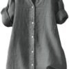 Womens Linen Button Down Shirts Gauze Cotton Shirt Short Sleeve Oversized Boyfriend Solid Tunic Tops Casual Dressy