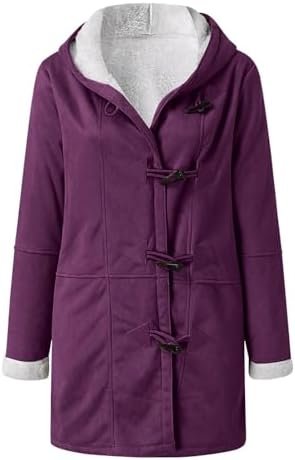 Womens Sherpa Lined Jackets Fashion Winter Fuzzy Fleece Hoodie Sweatshirt Casual Soft Cozy Horn Button Down Coats