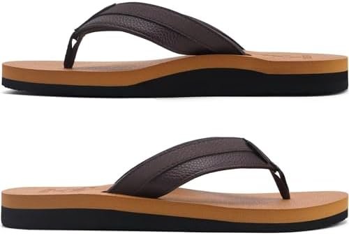 KuaiLu Men's Yoga Mat Leather Flip Flops with Arch Support Comfortable Cushion Walking Thong Sandals Slip On Indoor Outdoor