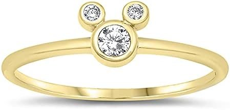 CloseoutWarehouse Bezel Clear Cubic Zirconia Mouse Ring 925 Sterling Silver (Comes in Colors and Sizes)