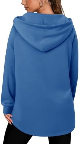 onlypuff Women Hoodie Pullover Trendy Quarter Zipper Lapel Sweatshirts Drawstring Cute Hooded Tunic Tops with Side Pockets