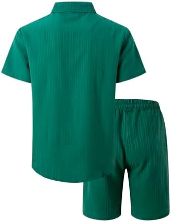 Generic Men Cotton Linen Sets Outfits 2 Piece Summer Causal Short Sleeve Button Up Shirt and Shorts Set Beach Vacation Outfit