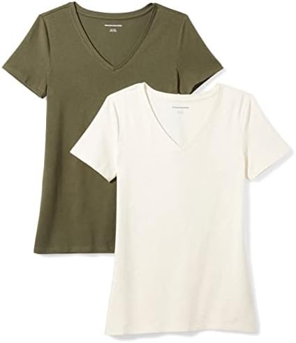 Amazon Essentials Women's Regular-Fit Short-Sleeve V-Neck T-Shirt, Multipacks