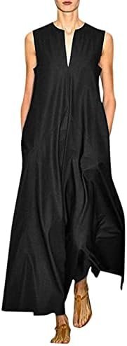 SHAOBGE Maxi Dress for Women Trendy 2024 Sleeveless Casual Vintage Cotton-Blend Summer Dress Plus Size Summer