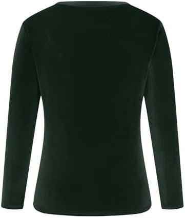 Velvet Tops for Women Long Sleeve Round Neck Shirt Blouse Pullove Solid Casual Tee Shirt Trendy Velvet Tops