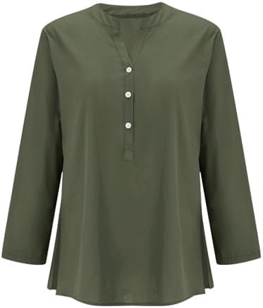 31r1r0xwOEL._AC_.jpg Linen Shirts for Women 2025 Summer Cotton Button Down Short Sleeve Blouses Casual Oversized Solid Color Tunic Tops