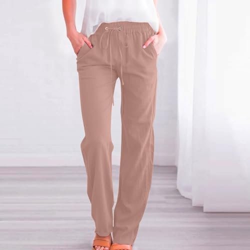 31rS6VyT6mL._AC_.jpg Womens Casual Cotton Linen Pants Lightweight Summer Relax Fit Elastic Waist Plus Size Solid Lounge Long Trousers