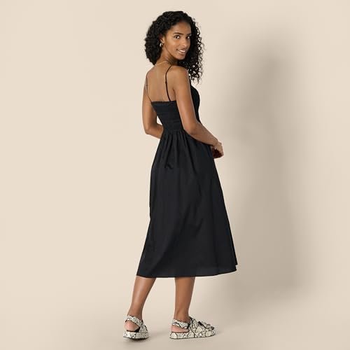 Amazon Essentials Women's Regular-Fit Cotton Sateen Smocked Bodice Midi Dress