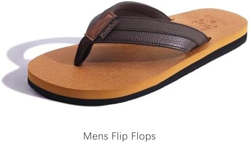KuaiLu Men's Yoga Mat Leather Flip Flops with Arch Support Comfortable Cushion Walking Thong Sandals Slip On Indoor Outdoor