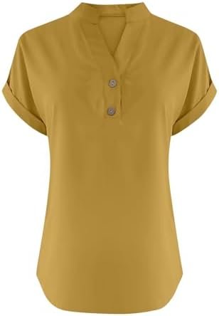 Womens Cotton Linen Shirts Summer Trendy Short Sleeve V-Neck Blouses Tops Button Down Gauze Tees Casual Clothes 2025
