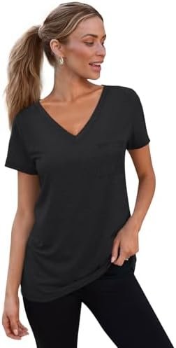 SUNBS 3 Pack Womens V Neck T Shirts Short Sleeve Tees Lightweight Summer Tops with Pocket