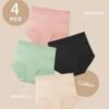 Women's High Waisted Underwear Slightly Tummy Control Cotton Panties Full Coverage Postpartum Briefs 4 Pack