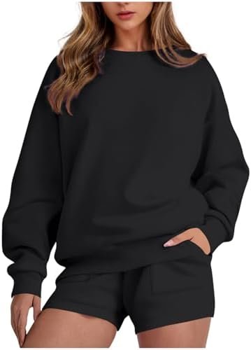 Two Piece Sets for Women Baggy Shorts Oversized Pullover Crew Neck Sweatshirts Lounge Sweatsuits 2 Piece Outfit