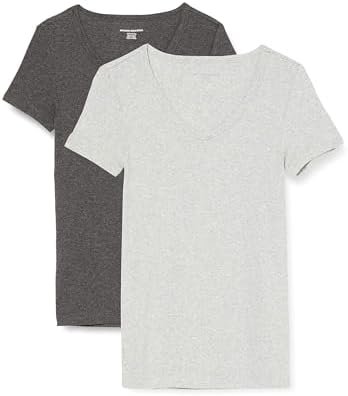 Amazon Essentials Women's Slim-Fit Short-Sleeve V-Neck T-Shirt, Pack of 2