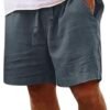 Muscularfit Men's Summer Casual Cotton Linen Shorts with Drawstring Elastic Waist, Beach Shorts with Pockets, Outdoor Fashion
