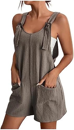 maisdgop Rompers for Women Summer Casual Sleeveless Overall Comfy Loose Spaghetti Strap Romper Fashion Jumpsuit with Pockets