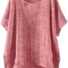 Summer Tops for Women 2025 Short Sleeve Crew Neck Linen Cotton Shirts Plus Size Gauze Casual Dressy Blouse Outfits