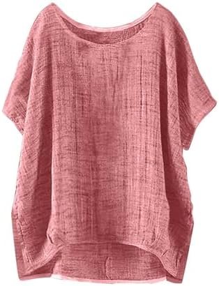 Summer Tops for Women 2025 Short Sleeve Crew Neck Linen Cotton Shirts Plus Size Gauze Casual Dressy Blouse Outfits