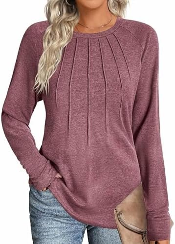 Zeagoo Fall Tops for Women Long Sleeve Shirts Casual Cotton Blouses 2025 Dressy Pleated Tunics