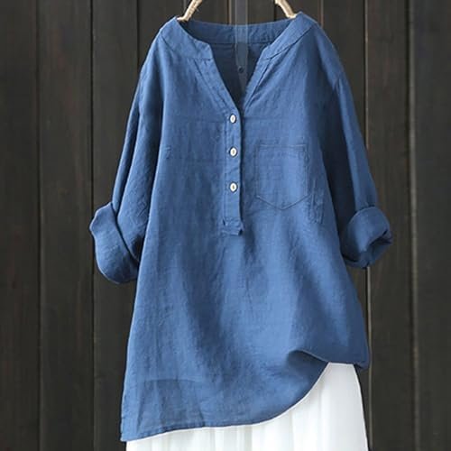 41-GEjCc9L._AC_.jpg Linen Shirts for Women 2025 Buttons V Neck Cloths Long Sleeve Pockets Tshirt Trendy Dressy Blouses Casual Tunic Tops