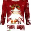 Christmas Shirts for Women Cute 3/4 Length Sleeve Tops Dressy Casual Crewneck Sweatshirts Ugly Xmas Sweater Blouses
