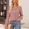 41-ZnGnoZL._AC_.jpg GRACE KARIN Women Business Casual Tops Sheer Lace Long Sleeve Blouses Work Office Pleated V Neck Shirt Fall Formal Outfits