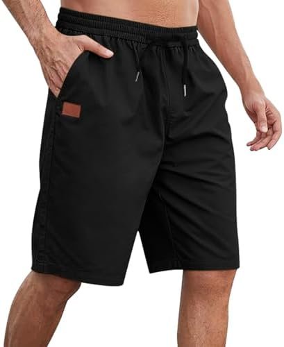 Generic Drawstring Cargo Shorts for Men Elastic Waist Shorts Casual Cotton Shorts Summer Lightweight Shorts with Pockets