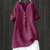 Womens Cotton Linen Shirts 2025 Gauze Short Sleeve V Neck Button Down Tops Vacation Travel Summer Beach Blouse Tunic