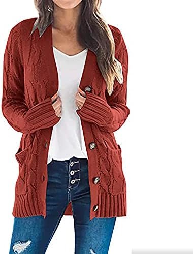 Women's Cardigan Chunky Open Front Button Sweaters with Pockets Loose Slouchy Oversized Fall Outerwear Coat