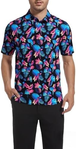 SAMERM Golf Shirts for Men Super Stretch Jacquard Dry Fit Golf Polo Moisture Wicking Short Sleeve Polo Shirts for Men