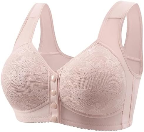 Daisy Bras for Older Women Front Closure Convenient Everyday Bras Mid Buttons Comfortable No Underwire Gathering Bras