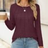 Womens Long Sleeve Shirts Pleated Fashion Crew Neck Casual Tops Blouses Basic Tee Trendy Clothes 2025