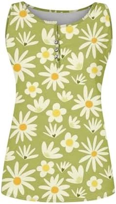 411QFI909dL._AC_.jpg Tank Tops for Women Summer V Neck Tops Casual Button Down Floral Printed Shirts Loose Fit Sleeveless Cute T Shirts