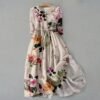 Cotton Linen Dresses for Women 2024 Maxi Button Down Plus Size A Line Dress Trendy 3/4 Sleeve Floral Dress Summer Dresses