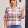 411qL2bjycL._AC_.jpg IN'VOLAND Womens Plus Size Long Sleeve Tops V Neck Plaid Roll Up Shirts Basic Casual Work Blouses