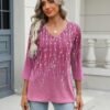 411wrJNvolL._AC_.jpg Zeagoo 3/4 Length Sleeve Womens Tops Casual V Neck Shirts Soft Basic Tees Business Work Blouses