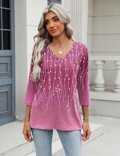 411wrJNvolL._AC_.jpg Zeagoo 3/4 Length Sleeve Womens Tops Casual V Neck Shirts Soft Basic Tees Business Work Blouses