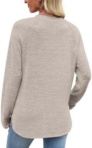 OFEEFAN Long Sleeve Shirts for Women Loose Fit Tunic Tops Dressy Casual Crew Neck Pullover Sweaters Fall Outfits Clothes 2025