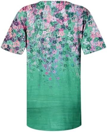 412UsXCvLL._AC_.jpg SHAOBGE Summer Tops for Women 2025 Trendy Boho Floral Print Tunic Shirt Short Sleeve Button v Neck Tshirt Casual Loose Blouse