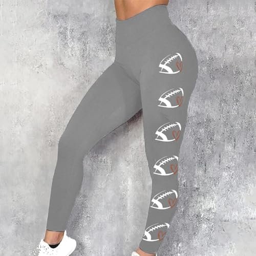 Lastesso High Waist Legging for Women Football Print Shiny Gym Yoga Pants Hidden Scrunch Butt Lift Pants