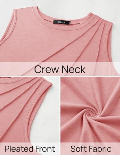 ZESICA Women's Summer Pleated Tank Top Sleeveless Crewneck Business Casual Loose Tops Shirts 2025 Fashion Clothes Outfits