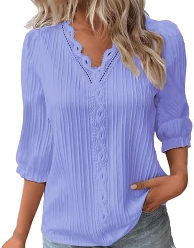 Women Summer Lace V Neck Plain Lace Elegant Shirt Fashion Solid Color Elegant Blouse Short Sleeve Plus Size Scrub Tops