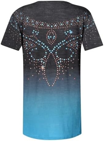 Summer Tops for Women 2025 Trendy Boho Floral Print Tunic Shirts Short Sleeve Button v Neck Tshirt Casual Loose Blouse